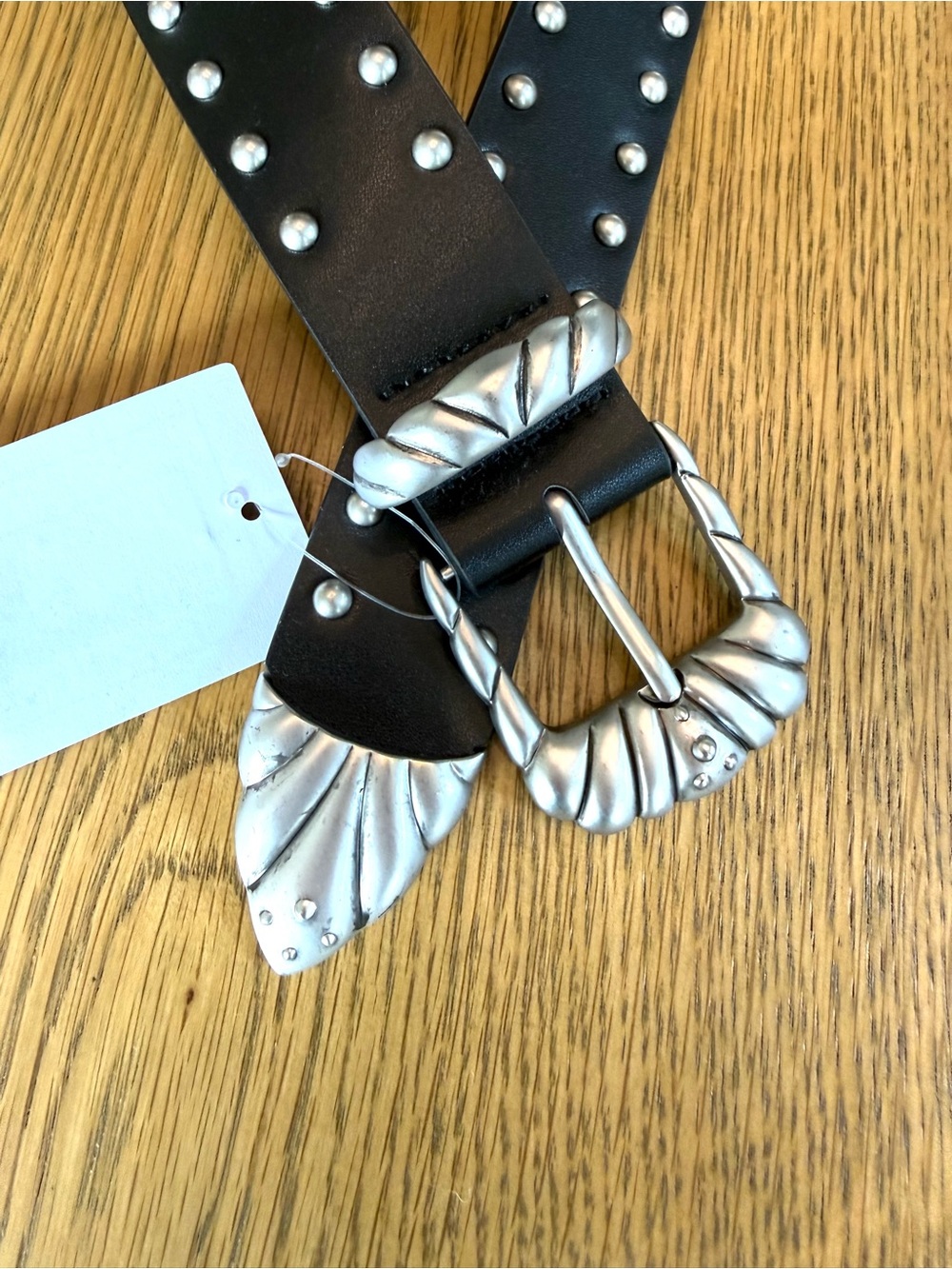 Good American Studded Western Leather Belt Black Silver GAB036 NWT - Picture 11 of 15